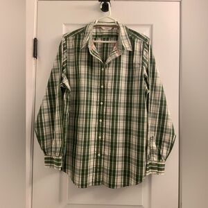 Liz Claiborne Forest Green and White Checkered Shirt